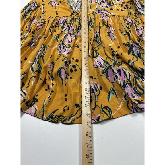 Free People Bella Floral Print Empire Tunic Top Golden Yellow Sz Small Boho - Picture 5 of 9
